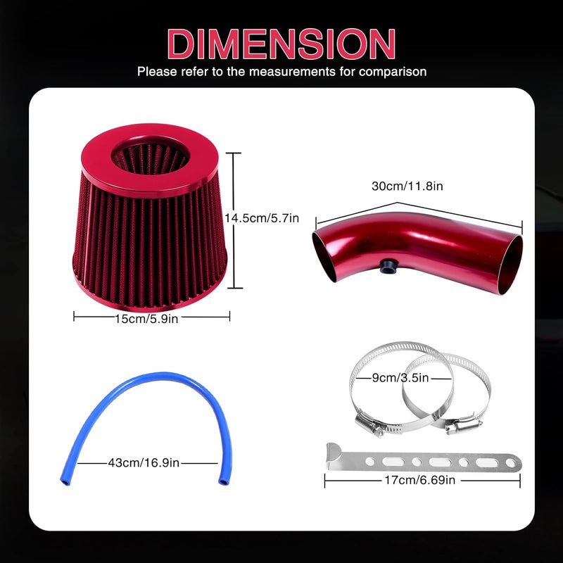 AICARS 3 Inch Universal Cold Intake Pipe Induction High Flow Pipe Kit (Red) - Image 5